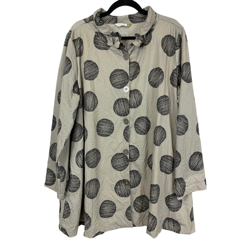 Chalet MADE USA  Grey Long Sleeve Button Up Smocked Collar Tunic XL